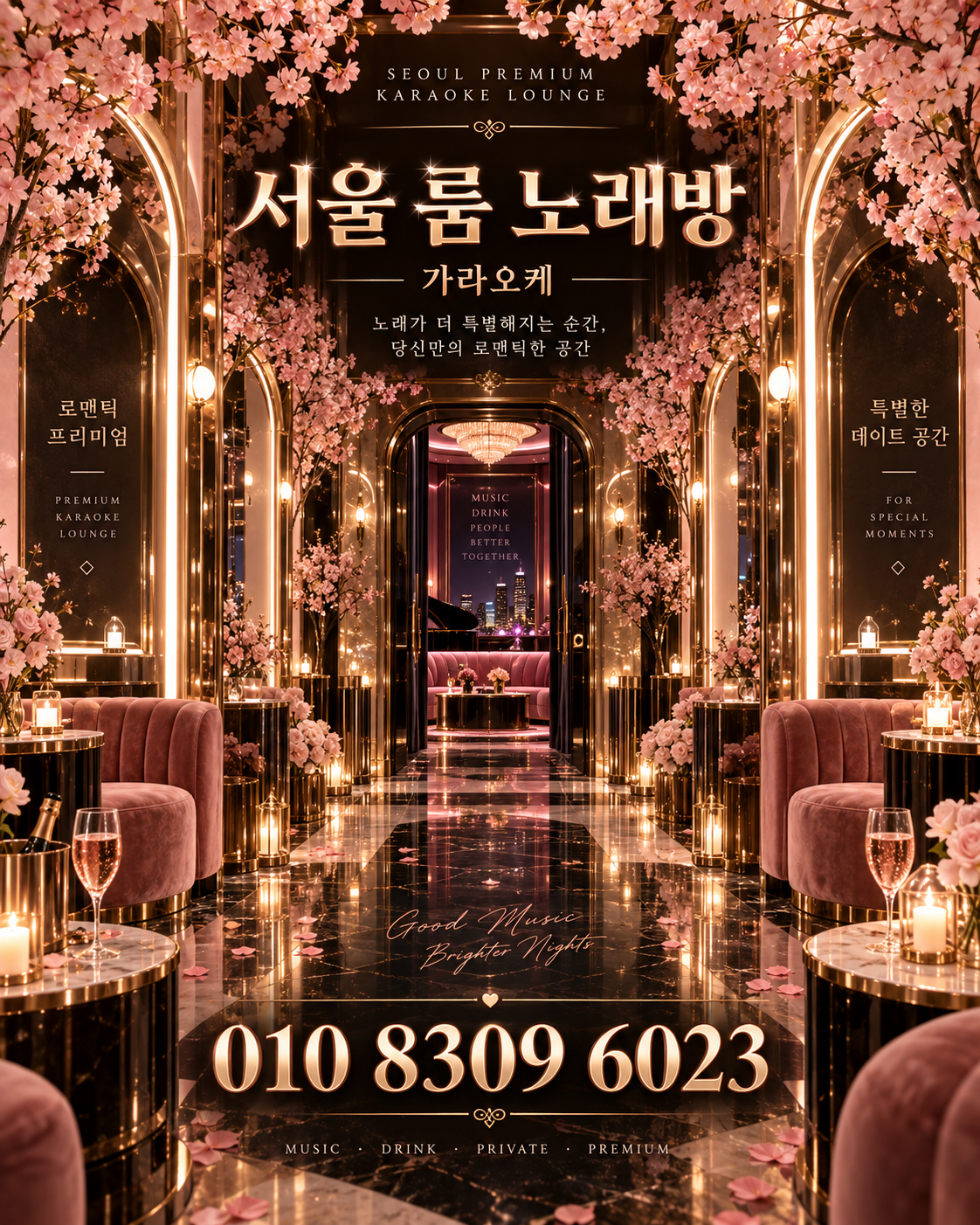 잠실 가라오케 · 서울 룸 노래방 홍보 포스터, 체리블로섬 라운지